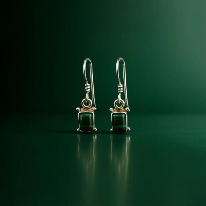 Pure Silver Earrings with Green  Stone- Made With Pure 925 Silver