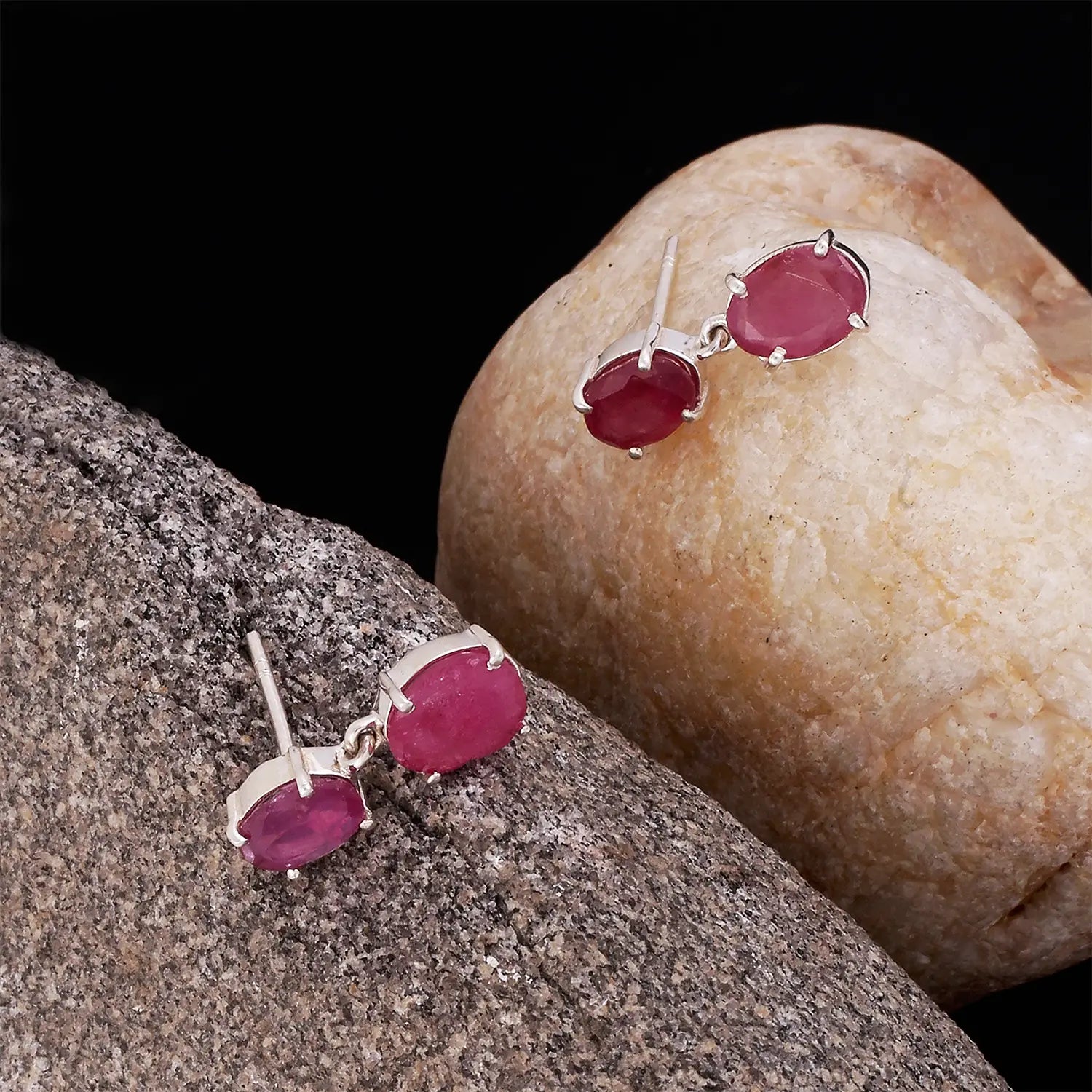 Silver Ruby Stone Drop Earrings- Made With Pure 925 Silver