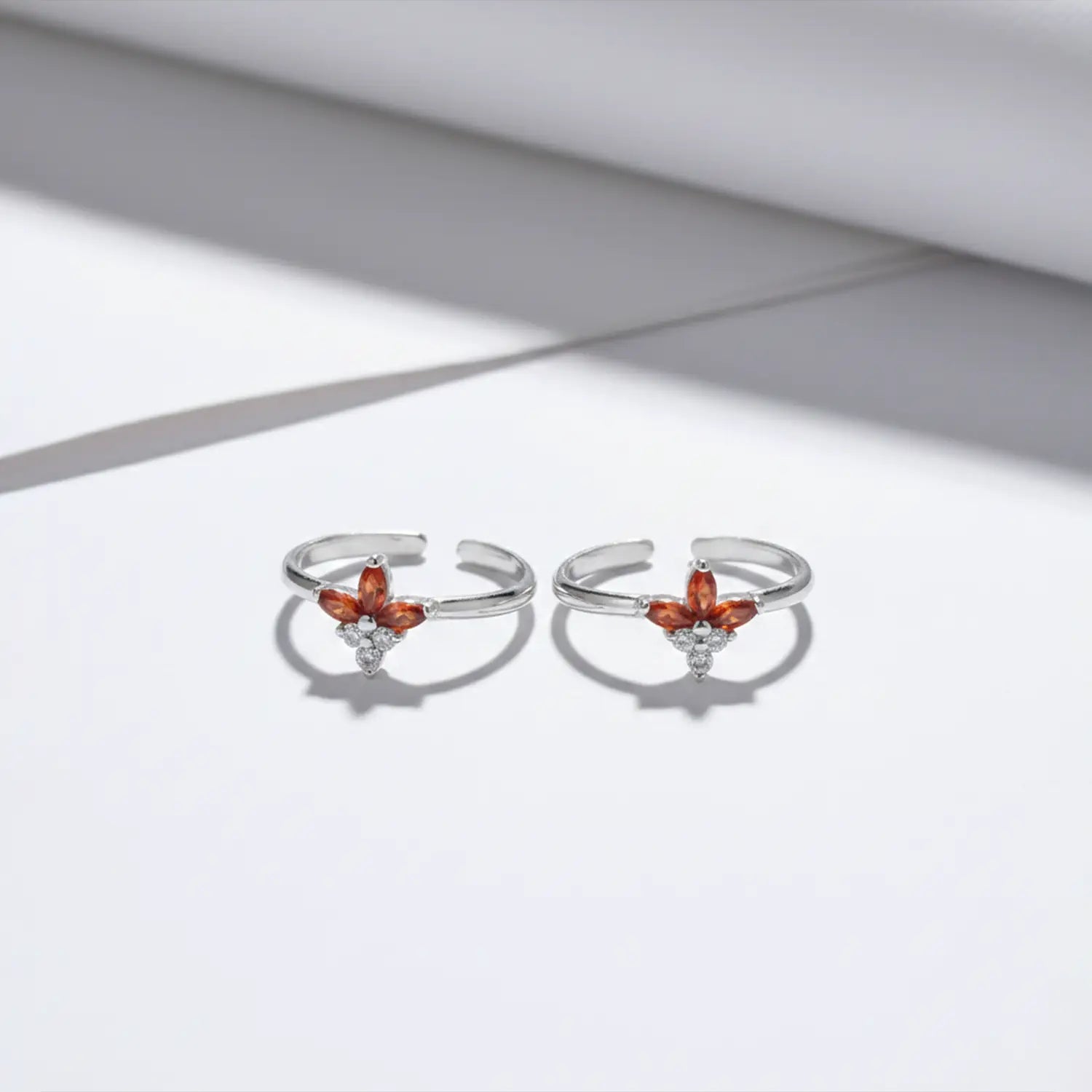 Elegant Floral Orange Stone Toe Rings - Made With Pure 925 Silver