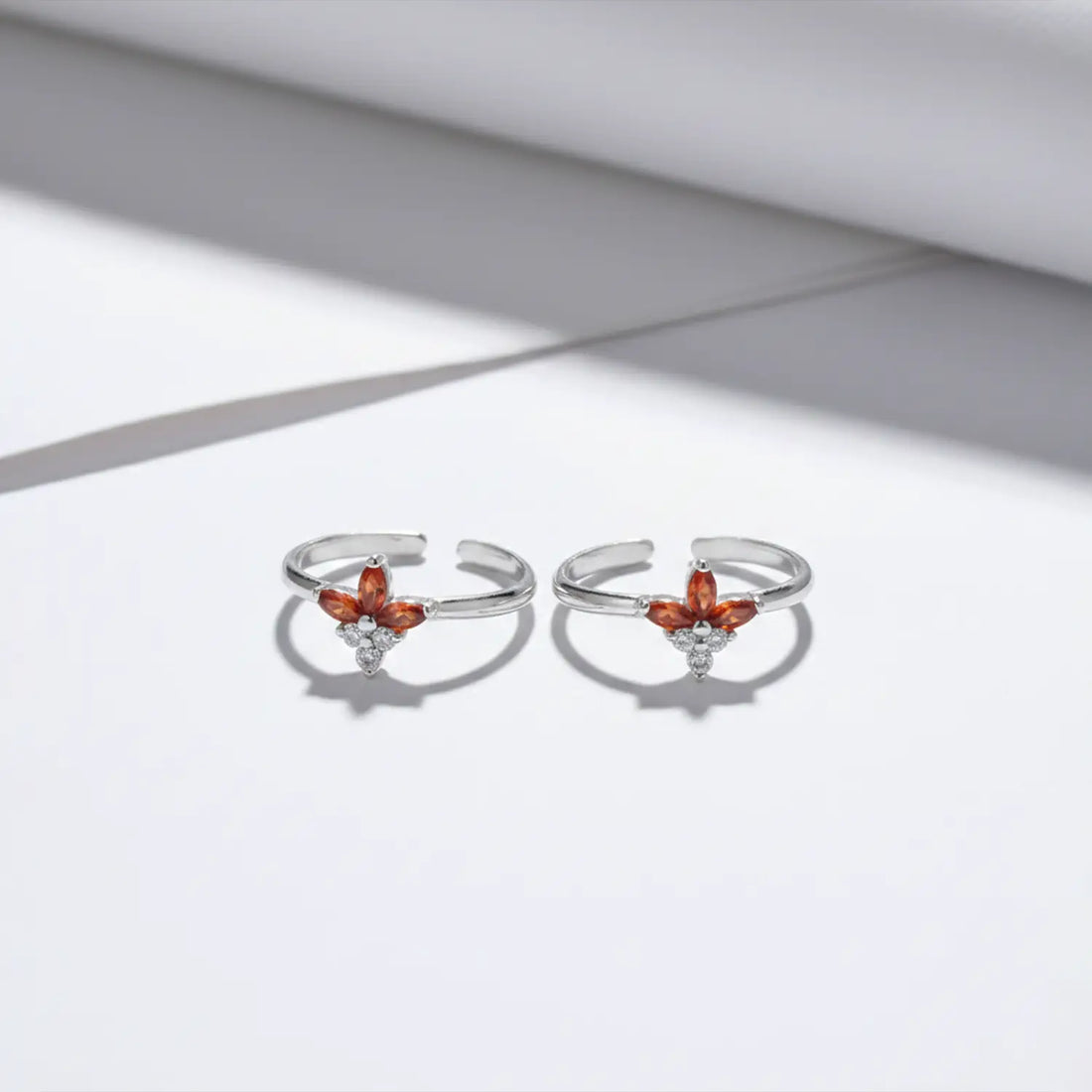 Elegant Floral Orange Stone Toe Rings - Made With Pure 925 Silver