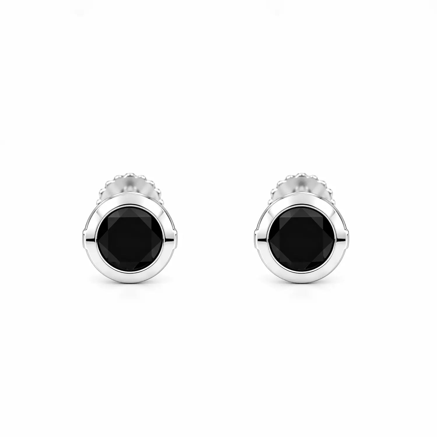 Classic Black Stone Silver Stud Earrings for Men - Made With Pure 925 Silver