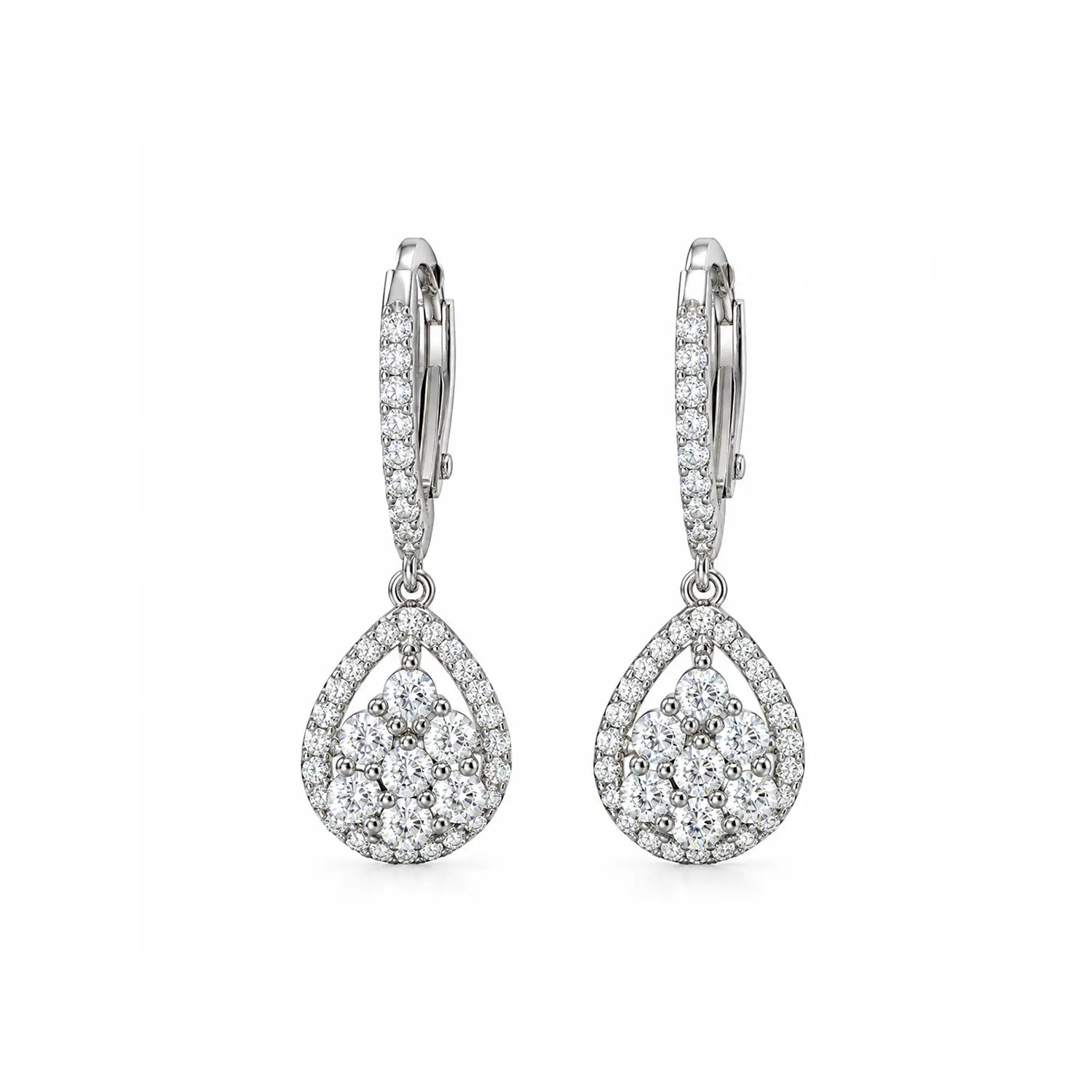 Elegant Teardrop Floral Hoop Silver Earrings - Made With Pure 925 Silver