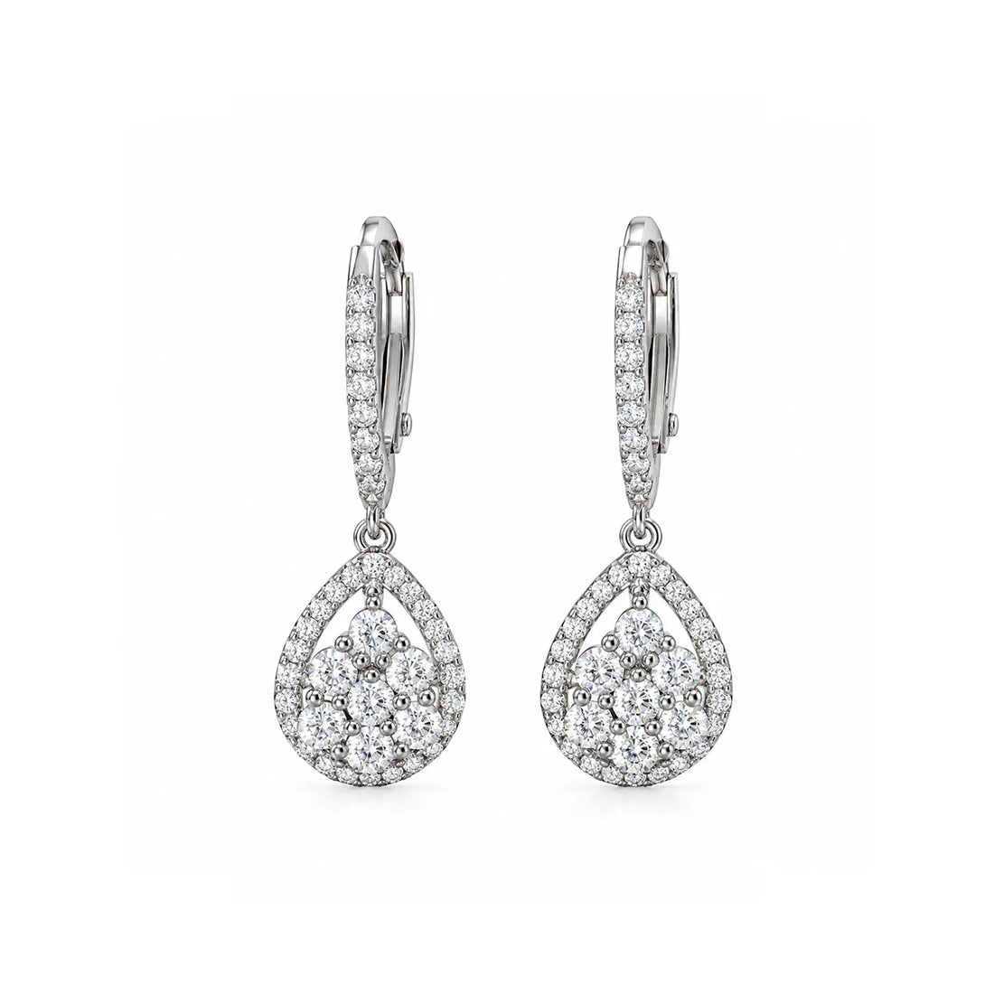 Elegant Teardrop Floral Hoop Silver Earrings - Made With Pure 925 Silver