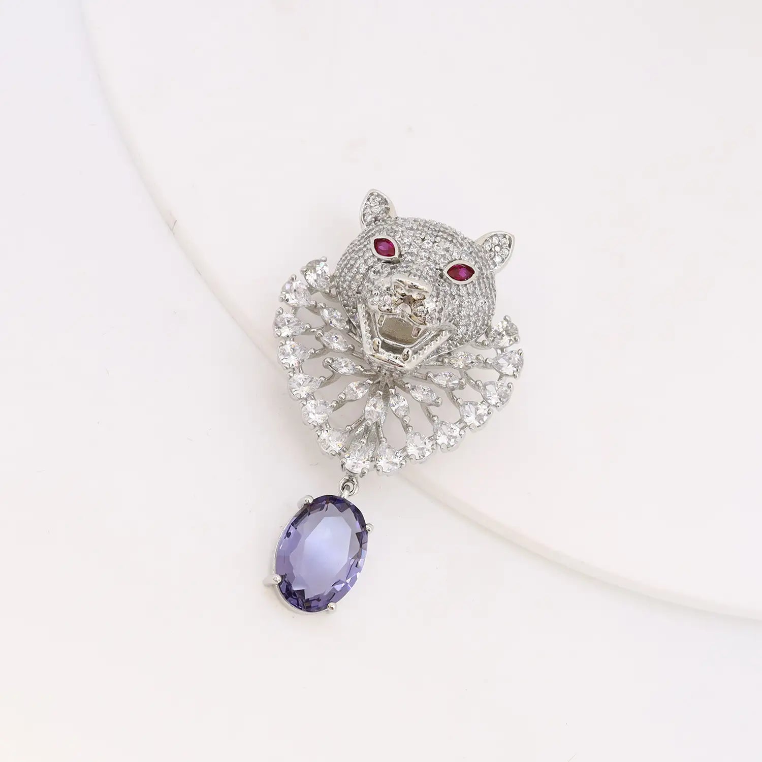 Royal Panther Blue Crystal Silver Brooch - Made With Pure 925 Silver