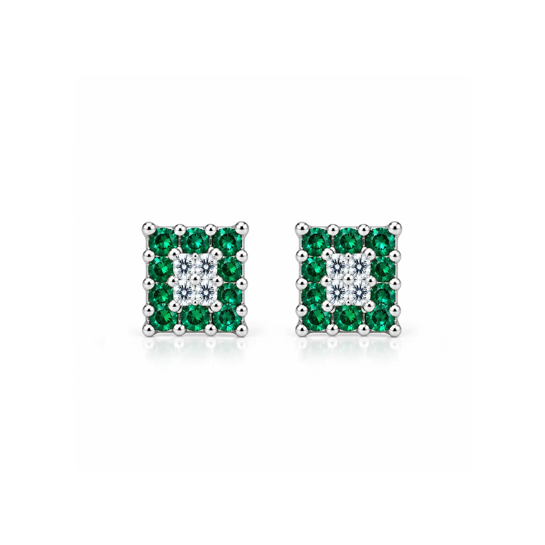 Orange & White Square Gemstone Silver Stud Earrings - Made With Pure 925 Silver