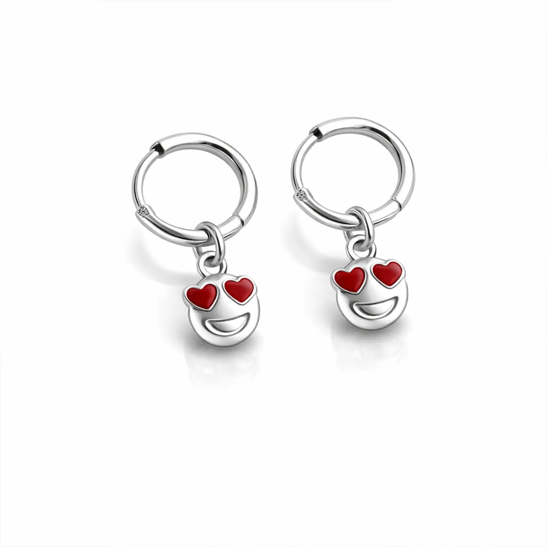 Heart Eyes Emoji Silver Hoop Earrings - Made With Pure 925 Silver