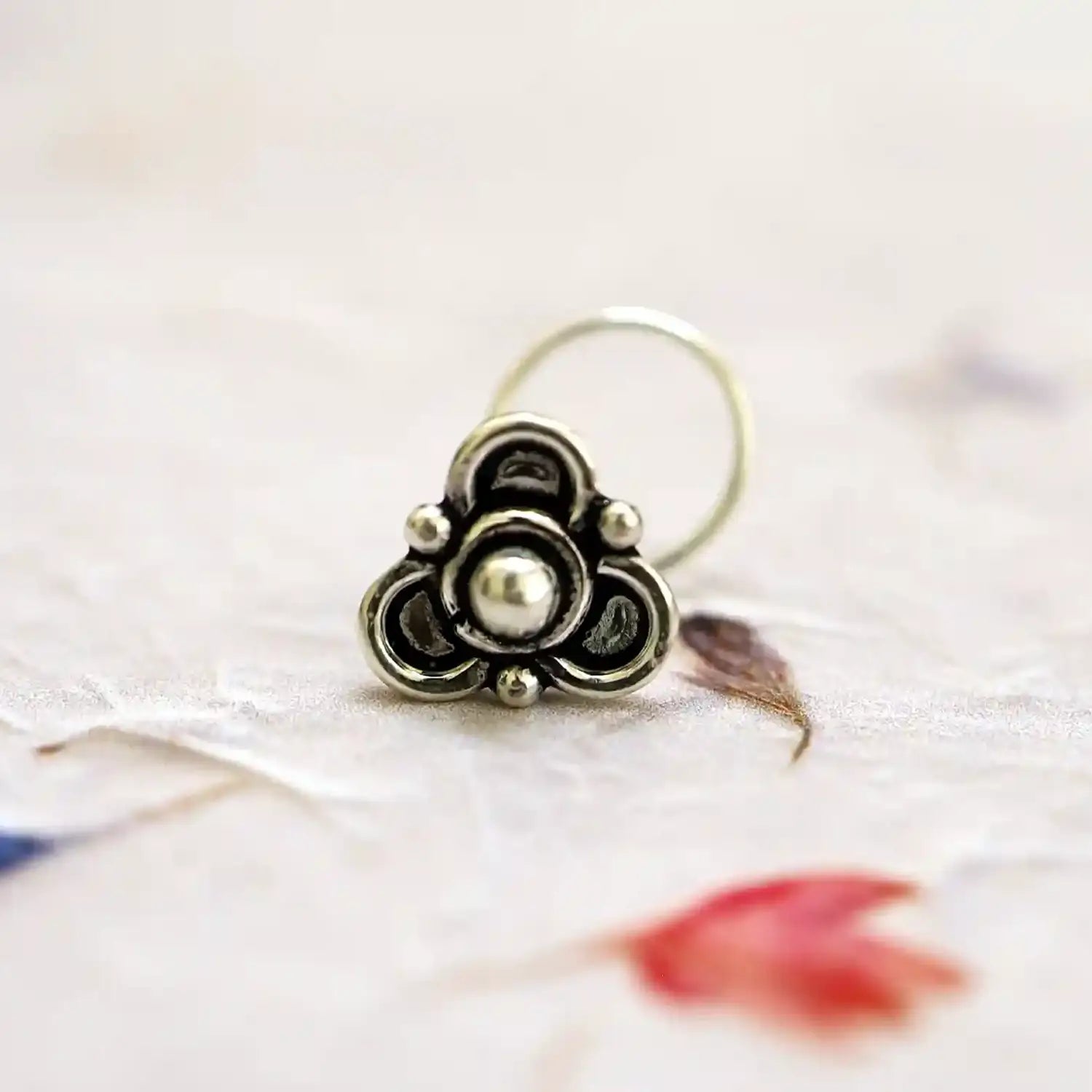 Tribal Bloom Oxidised Silver Nose Pin- Made With Pure 925 Silver