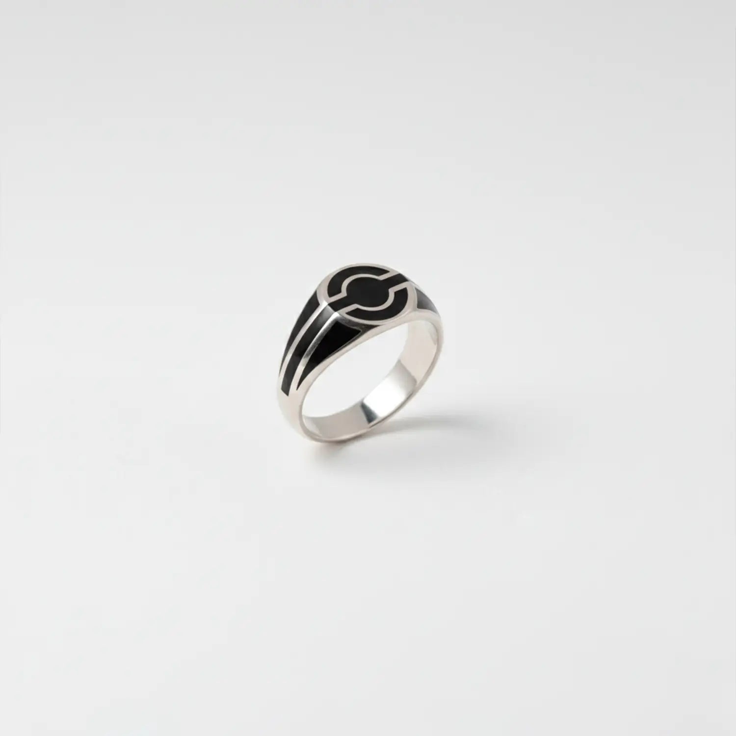 Black Enamel Crest Pure Silver Ring - Made With Pure 925 Silver