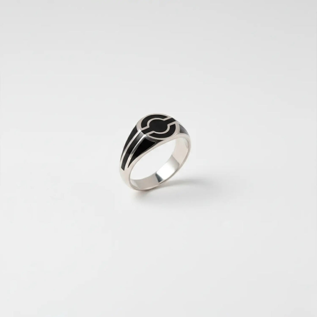 Black Enamel Crest Pure Silver Ring - Made With Pure 925 Silver