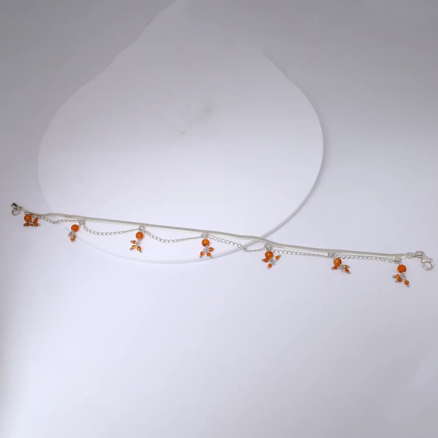 Sunset Bloom Orange Crystal Pure Silver Anklet- Made With Pure 925 Silver