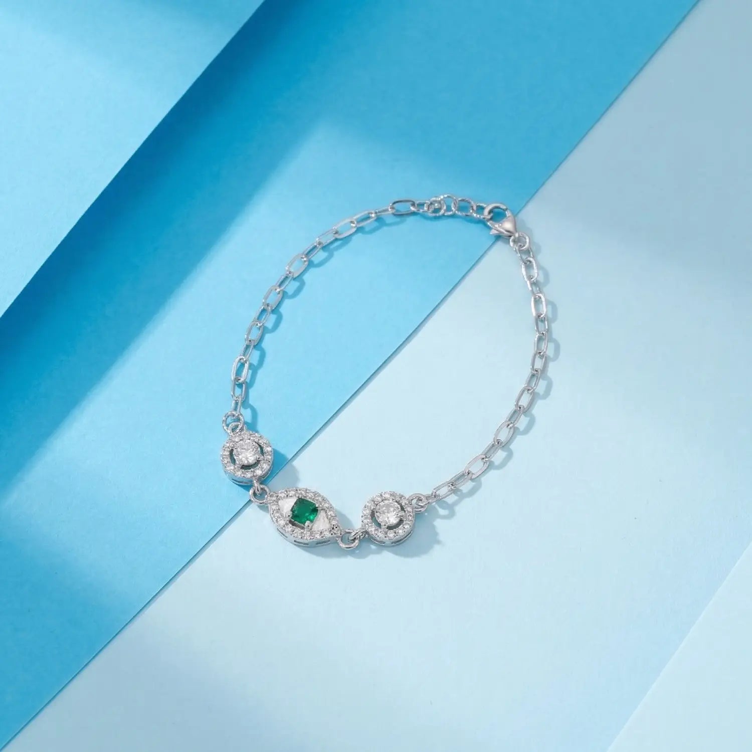 Elegant Emerald Drop CZ Pure Silver Bracelet - Made With Pure 925 Silver