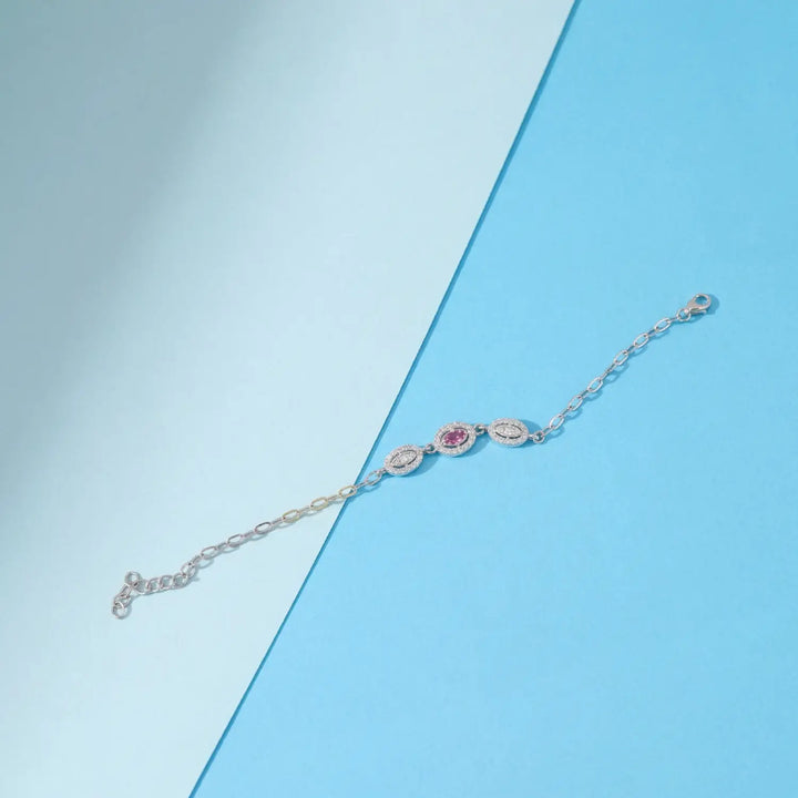 Elegant Pink Oval CZ Pure Silver Bracelet - Made With Pure 925 Silver