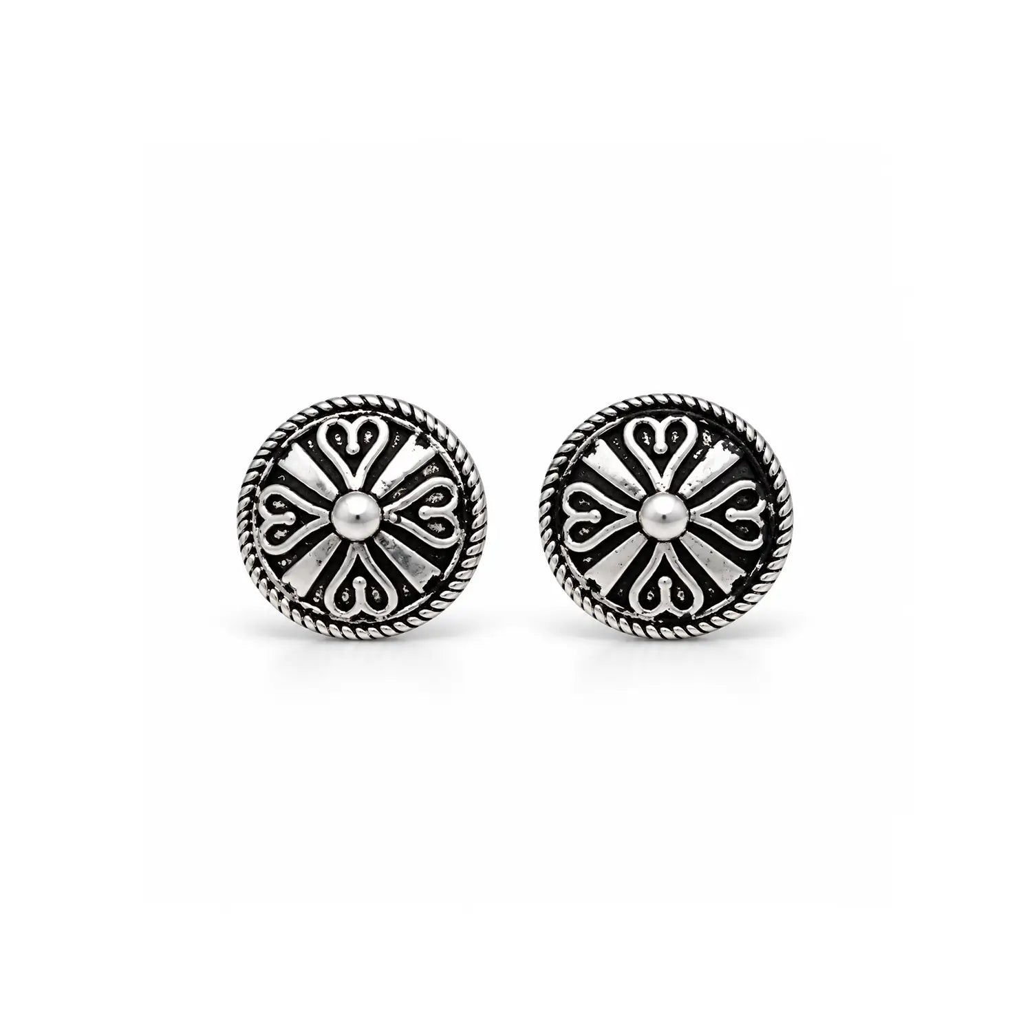 Vintage Black Enamel Floral Silver Stud Earrings - Made With Pure 925 Silver