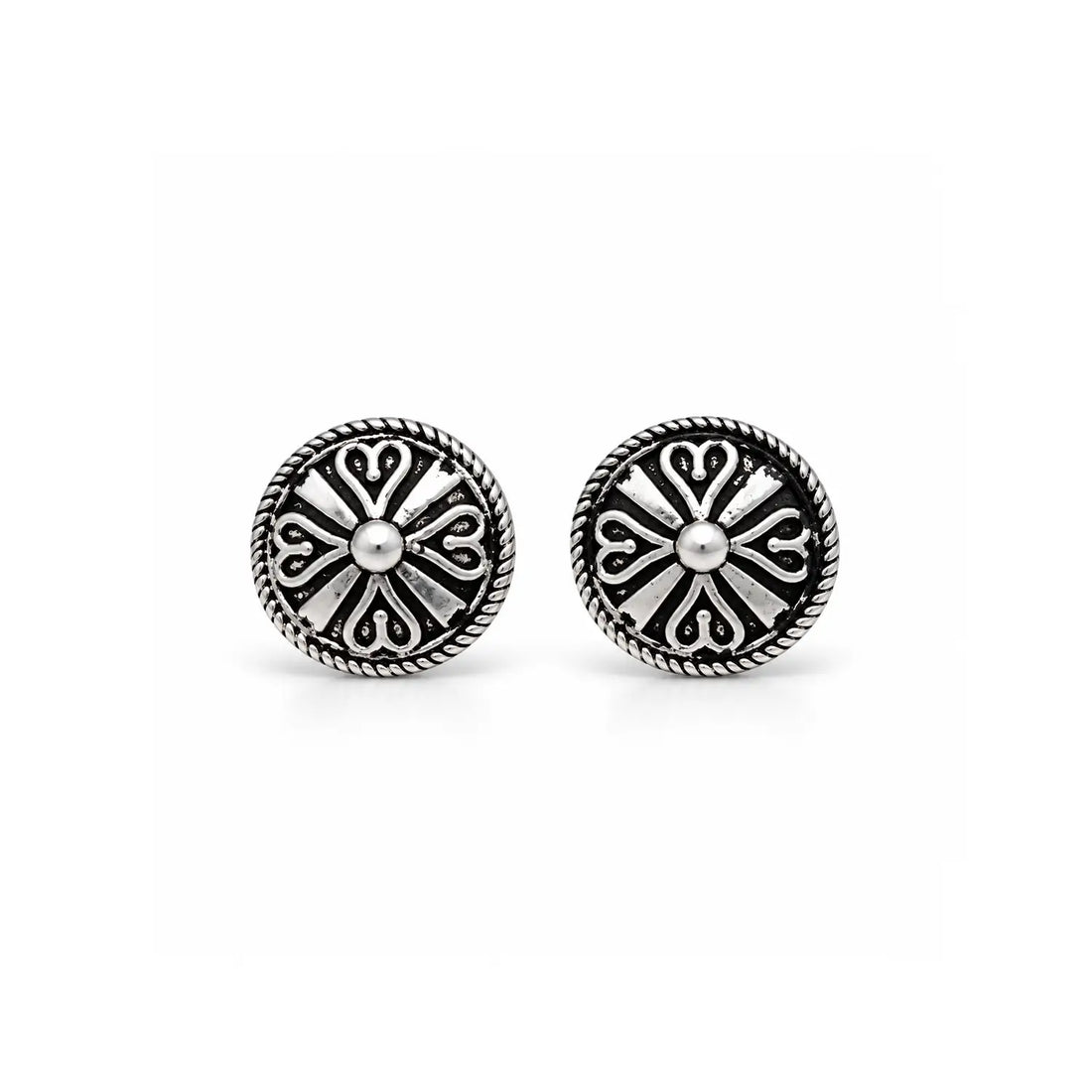 Vintage Black Enamel Floral Silver Stud Earrings - Made With Pure 925 Silver