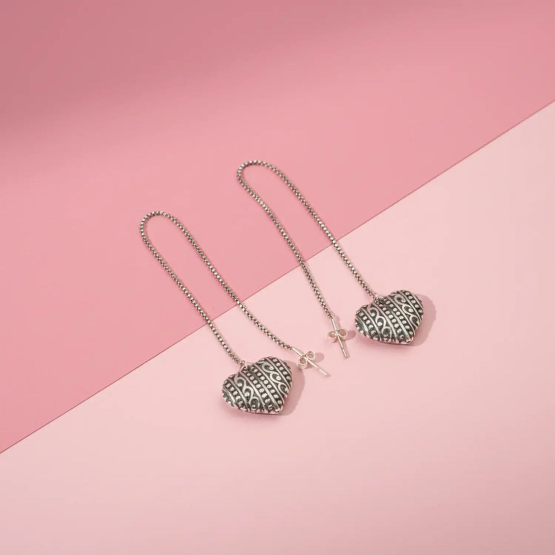 Elegant Heart Drop Pure Silver Threader Earrings - Made With Pure 925 Silver