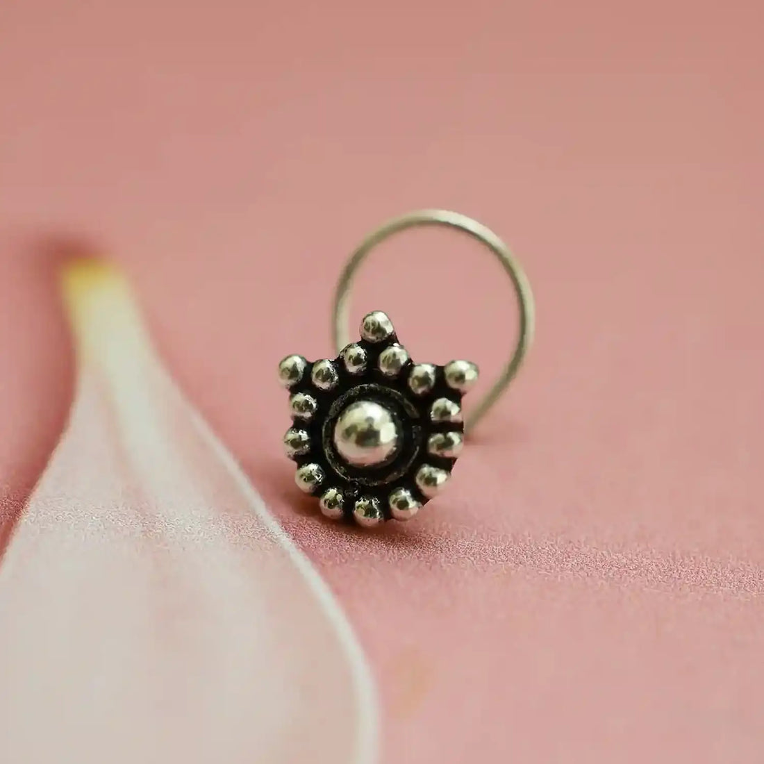 Classic Bloom Oxidised Silver Nose Pin- Made With Pure 925 Silver