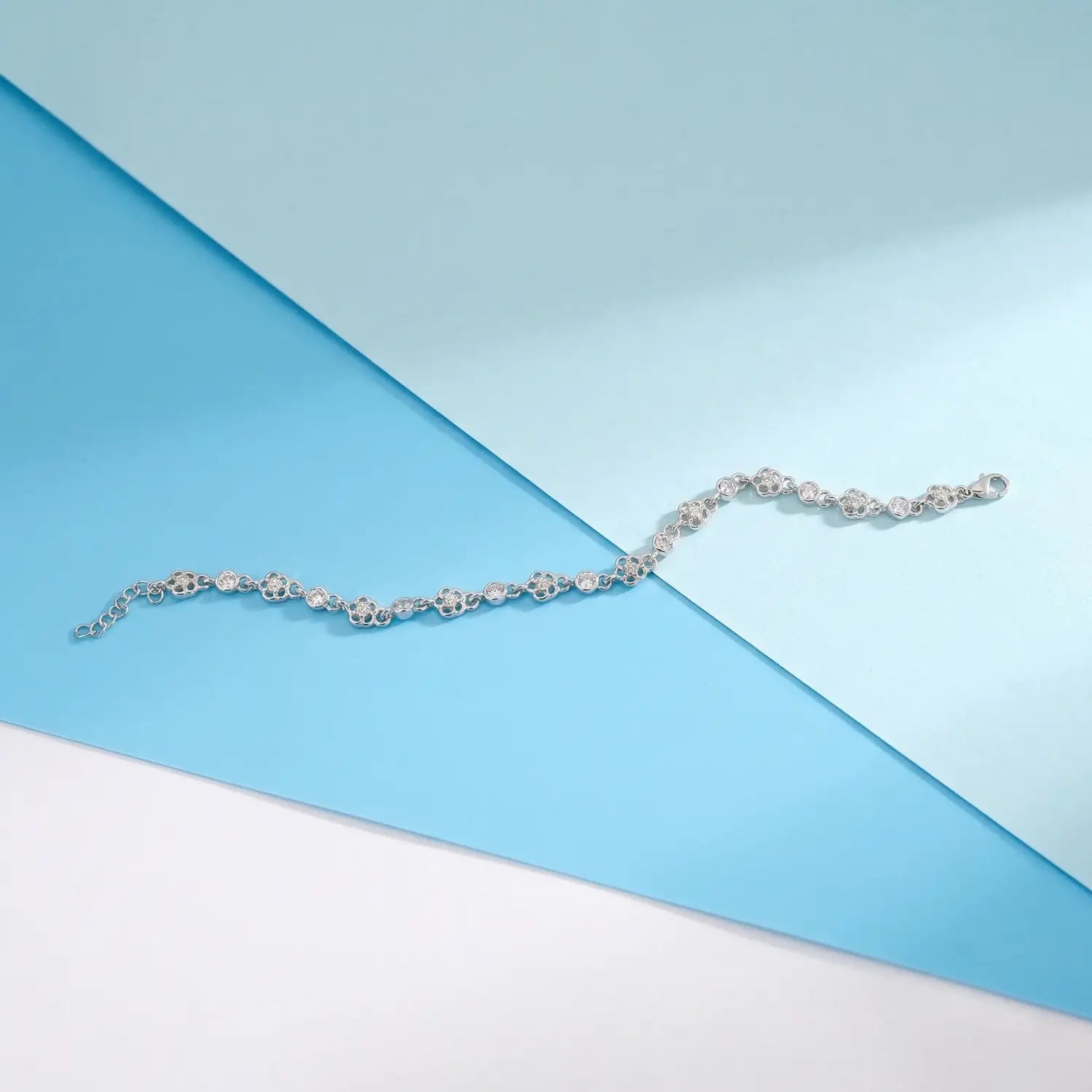Elegant Floral CZ Chain Pure Silver Bracelet - Made With Pure 925 Silver
