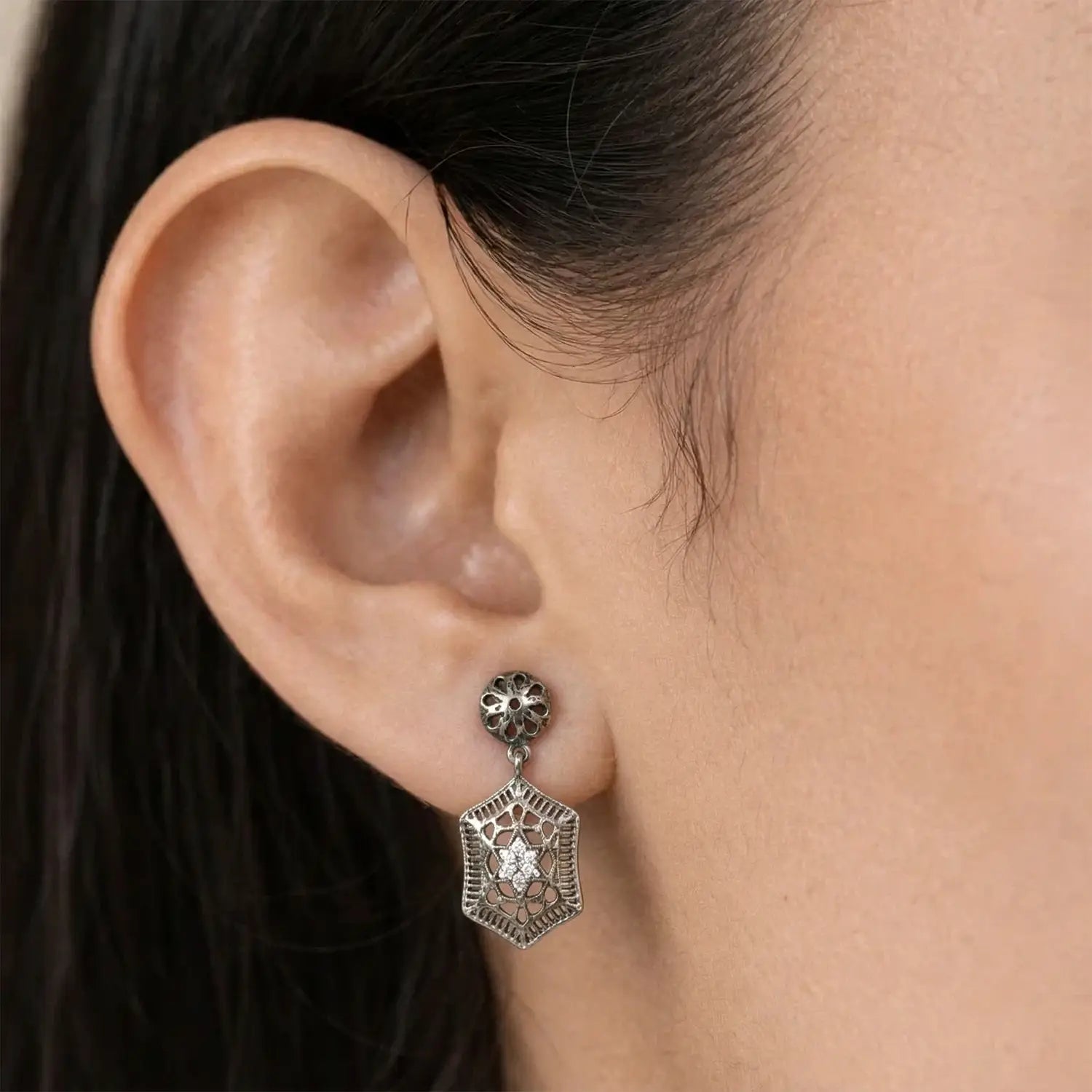 Elegant Geometric Filigree Pure Silver Pendant & Earrings Set - Made With Pure 925 Silver