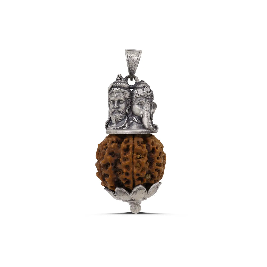 Divine Rudraksha Ganesha & Shiva Silver Pendant - Made With Pure 925 Silver