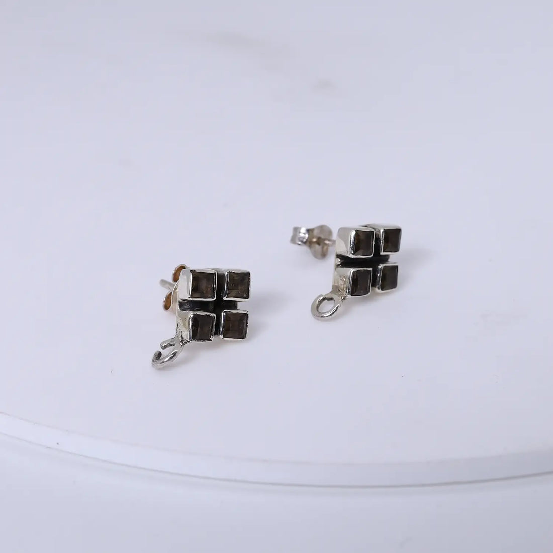 Black Enamel Square Drop Pure Silver Earrings- Made With Pure 925 Silver