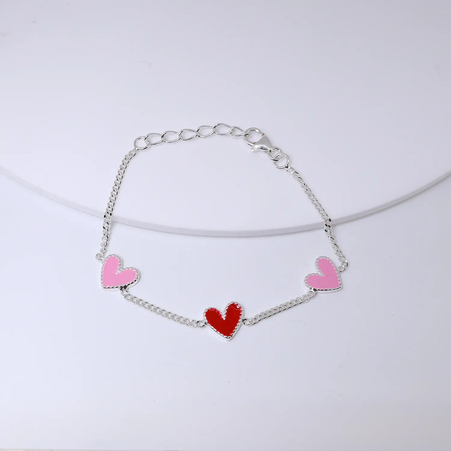 Triple Heart Charm Pure Silver Bracelet- Made With Pure 925 Silver