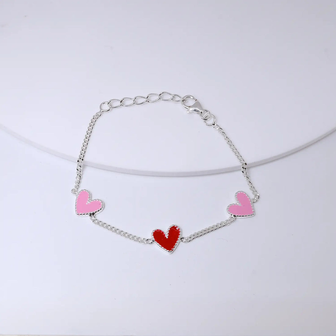 Triple Heart Charm Pure Silver Bracelet- Made With Pure 925 Silver