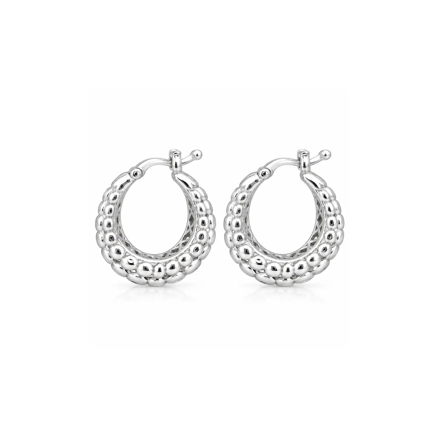 Sculpted Beaded Hoop 925 Silver Earrings - Made With Pure 925 Silver