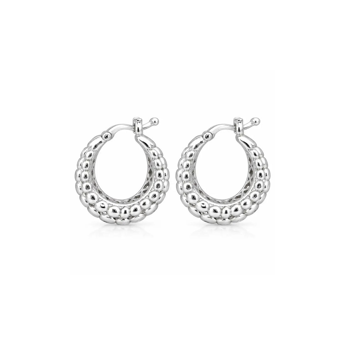Sculpted Beaded Hoop 925 Silver Earrings - Made With Pure 925 Silver