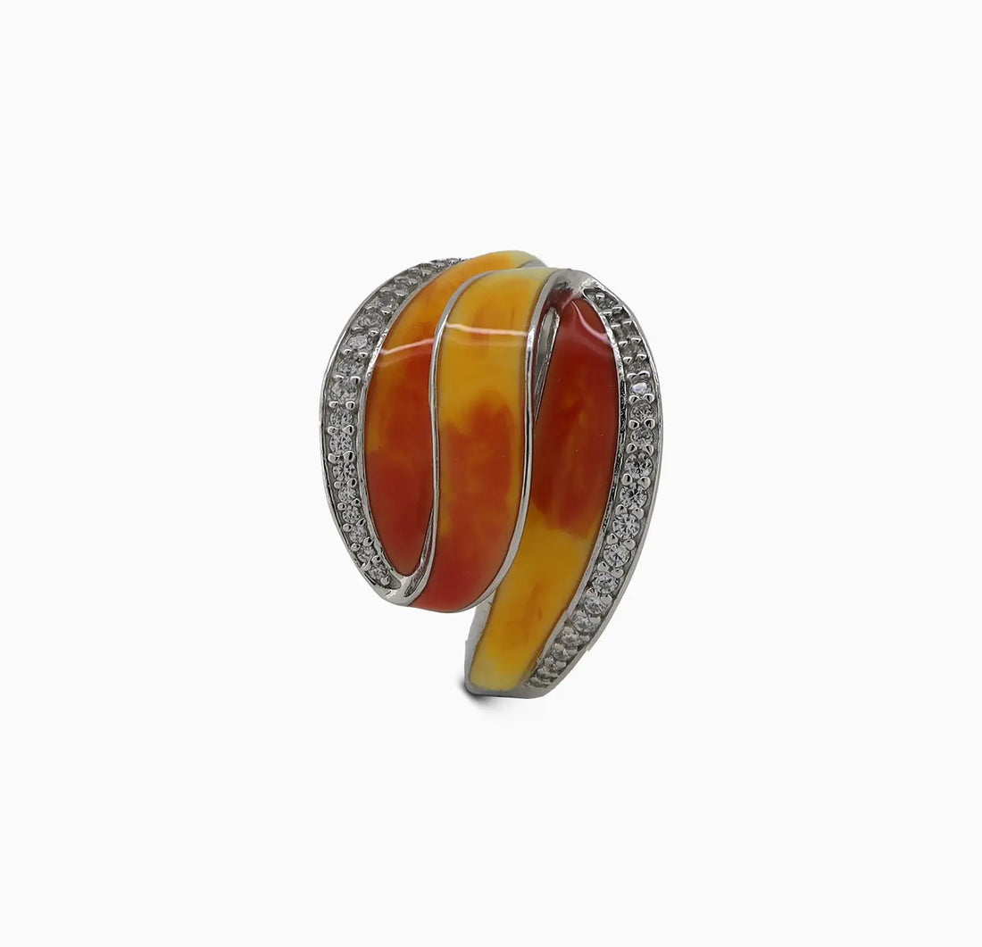 Silver Orange Enamel Wave Ring- Made With Pure 925 Silver