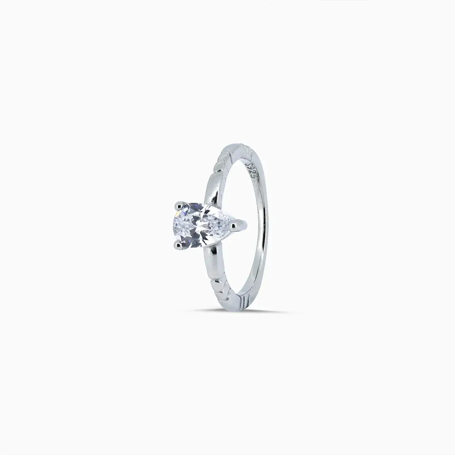 Pure Silver Teardrop Solitaire Ring - Made With Pure 925 Silver