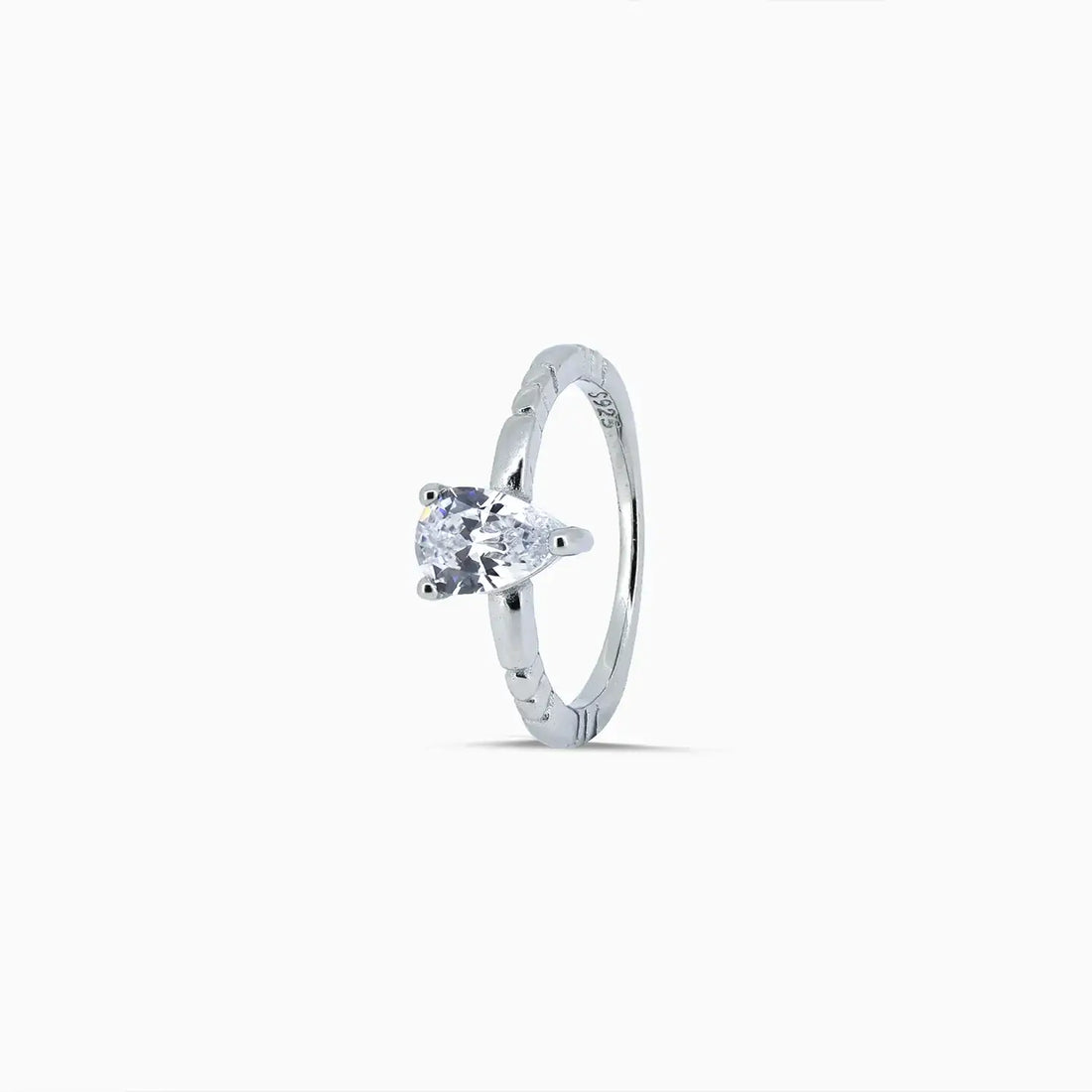 Pure Silver Teardrop Solitaire Ring - Made With Pure 925 Silver
