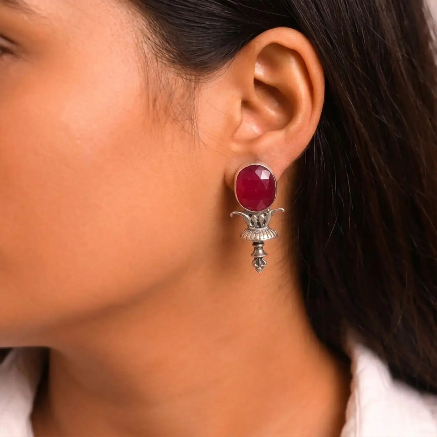 Traditional Ruby Stone Sterling Silver Pendant Set - Made With Pure 925 Silver