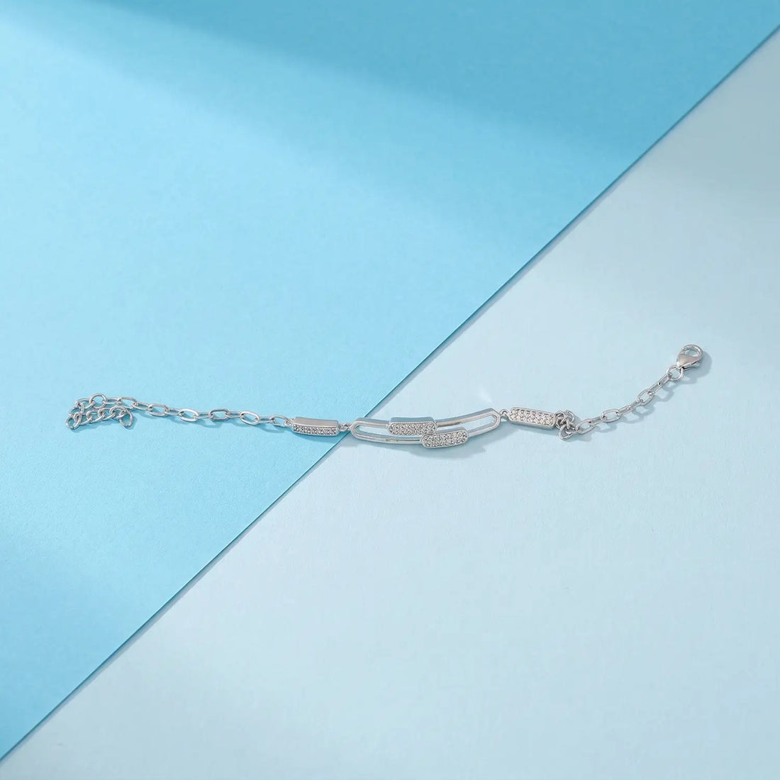 Elegant Bar Link CZ Pure Silver Bracelet - Made With Pure 925 Silver