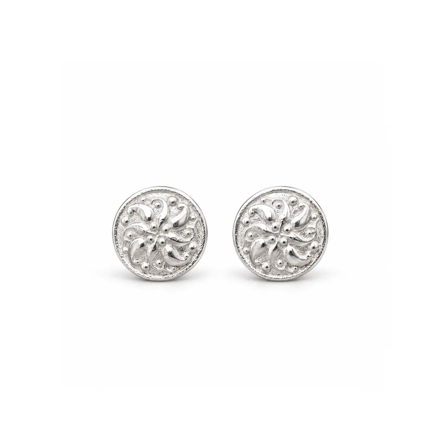 Ornate Floral Filigree Silver Stud Earrings - Made With Pure 925 Silver