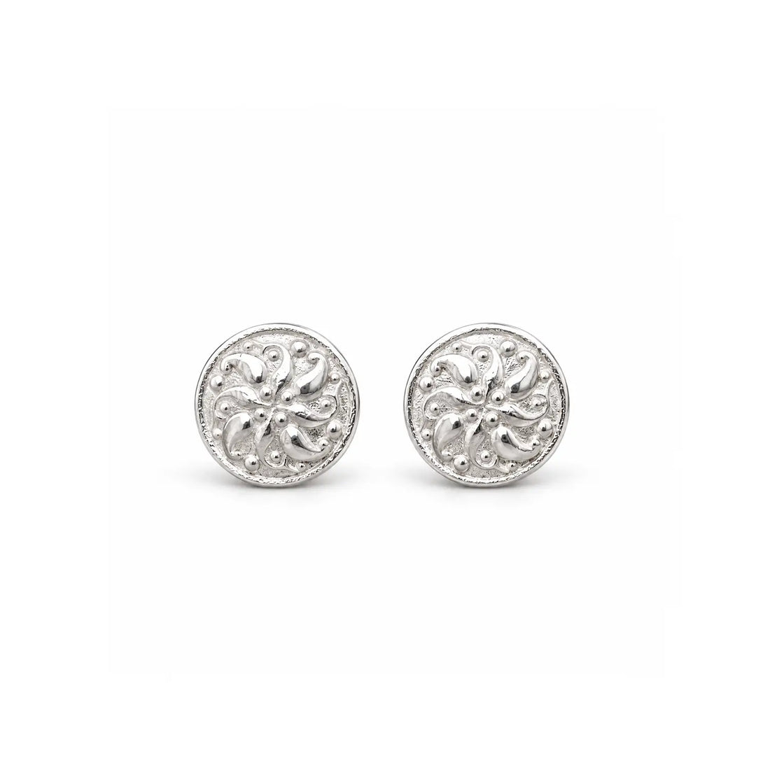 Ornate Floral Filigree Silver Stud Earrings - Made With Pure 925 Silver