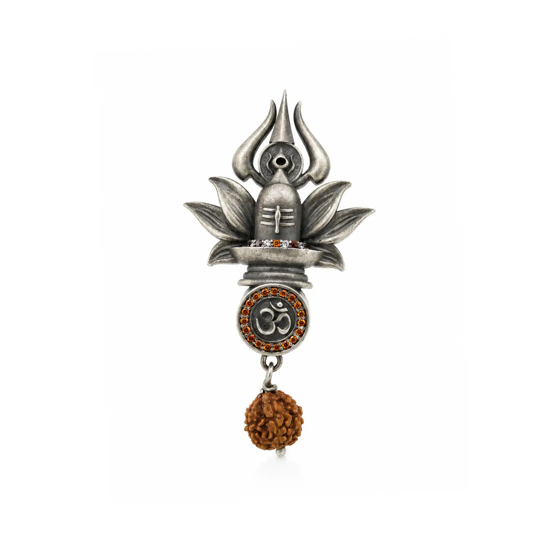 Trishul Shivling Om Rudraksha Silver Brooch - Made With Pure 925 Silver