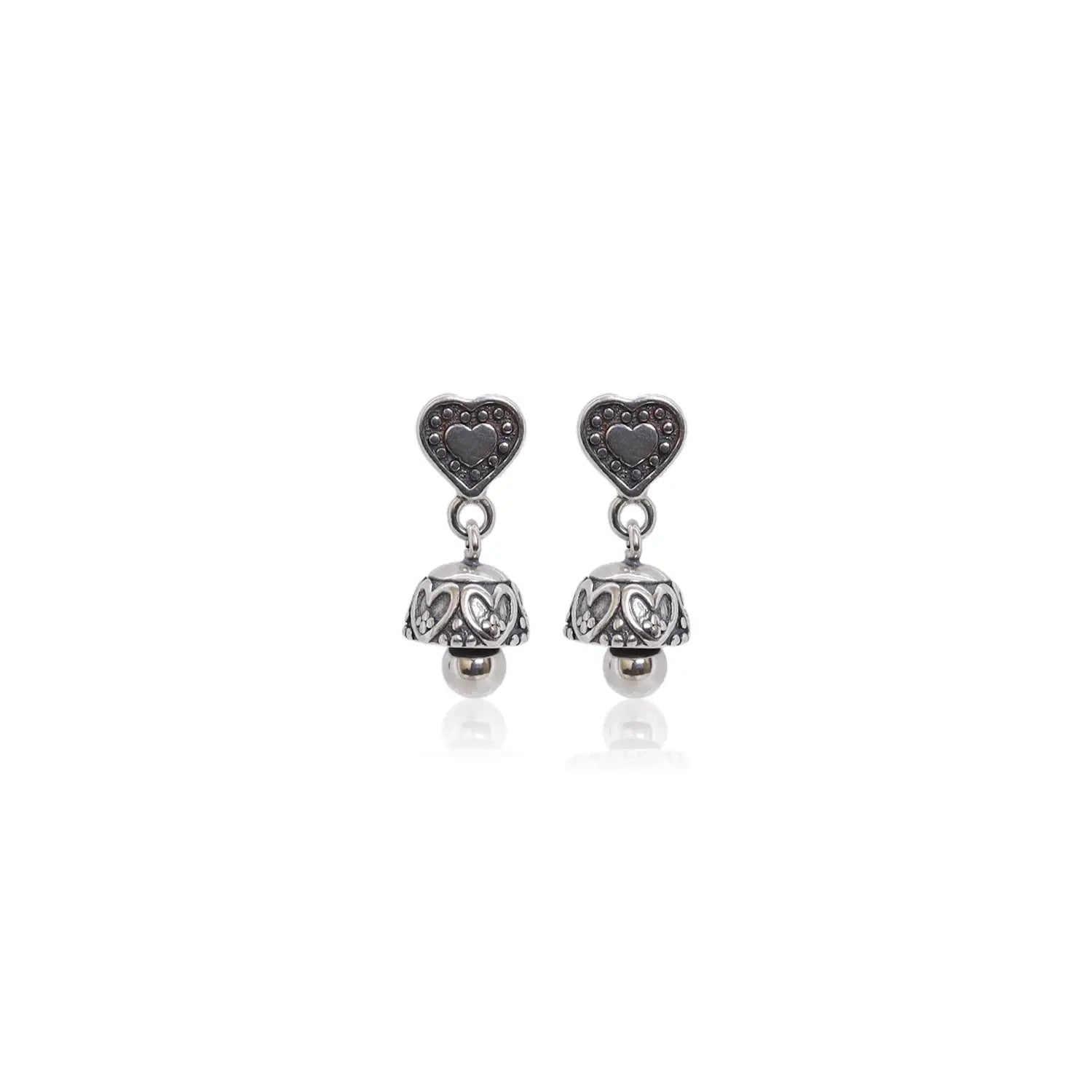 Charming Heart Design Pure Silver Jhumki Earrings- Made With Pure 925 Silver