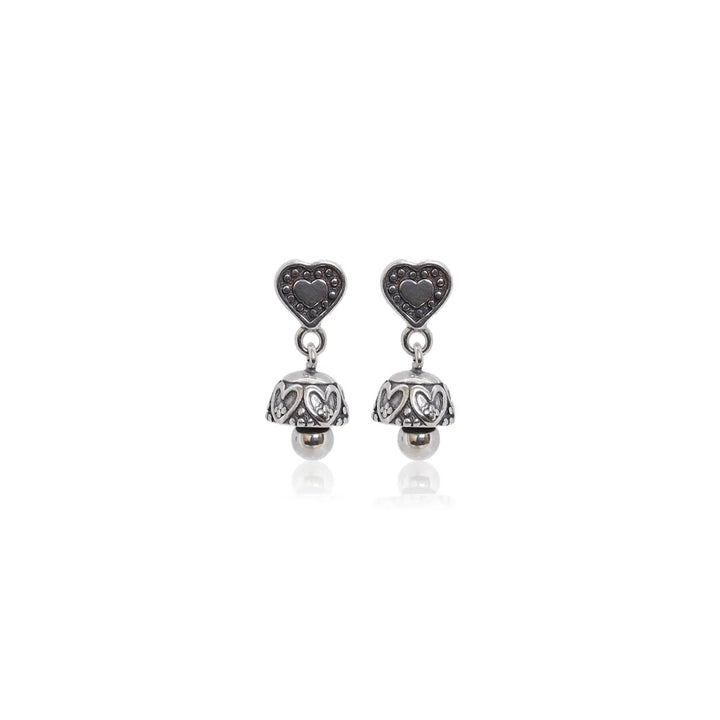 Charming Heart Design Pure Silver Jhumki Earrings- Made With Pure 925 Silver