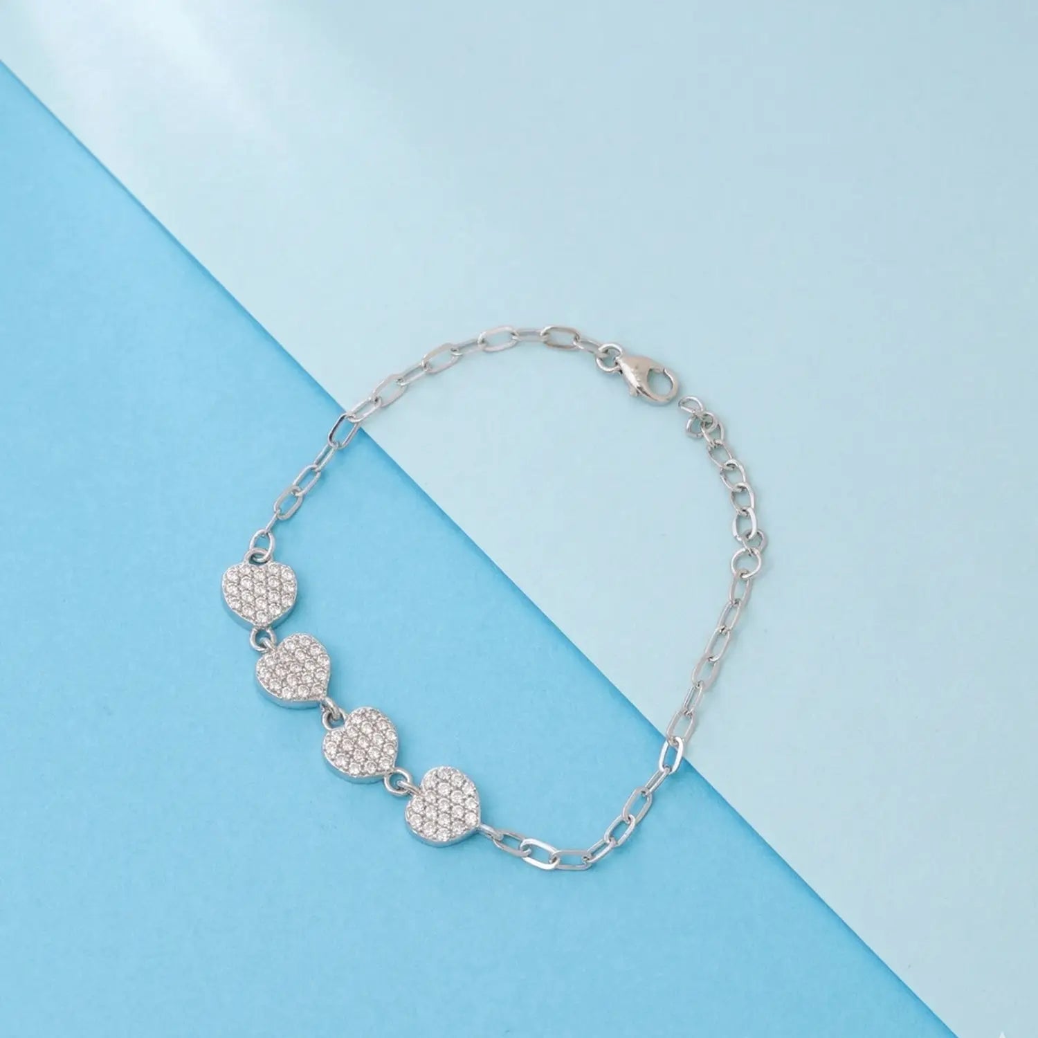 Elegant Heart Charm CZ Pure Silver Bracelet - Made With Pure 925 Silver