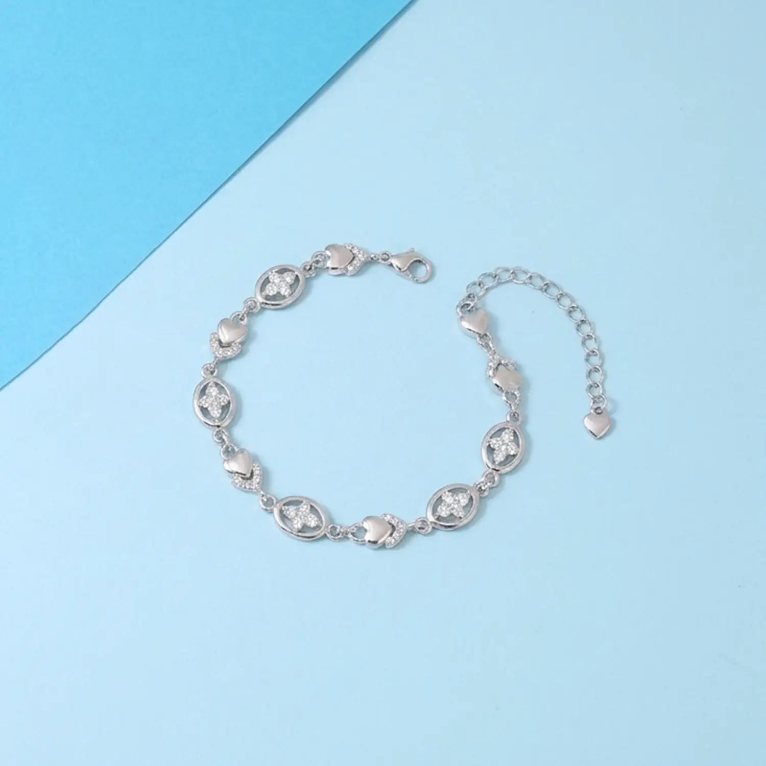 Elegant Clover Heart CZ Pure Silver Bracelet - Made With Pure 925 Silver