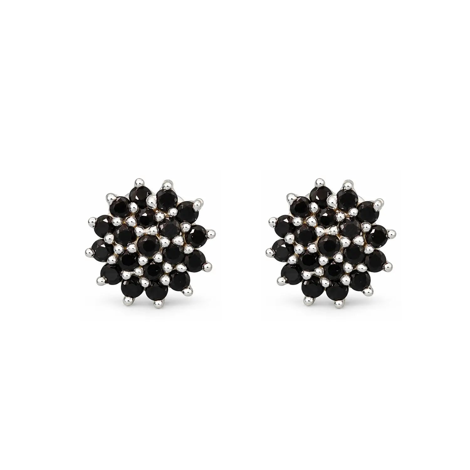 Black Onyx Floral 925 Silver Stud Earrings - Made With Pure 925 Silver