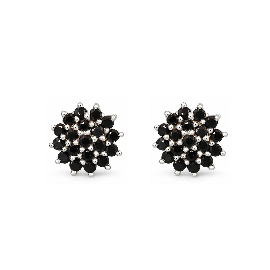 Black Onyx Floral 925 Silver Stud Earrings - Made With Pure 925 Silver