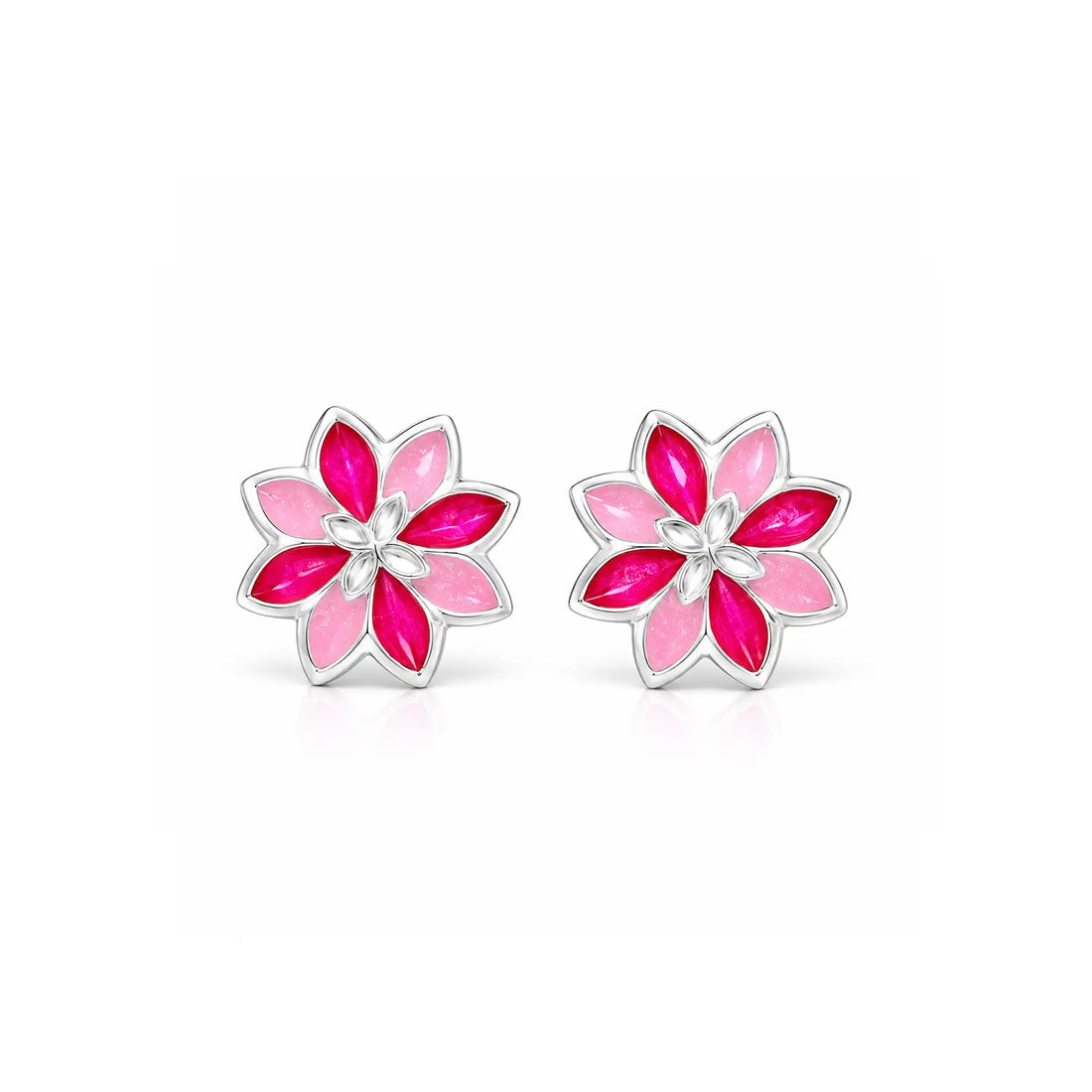 Pink Floral Gemstone Silver Stud Earrings - Made With Pure 925 Silver