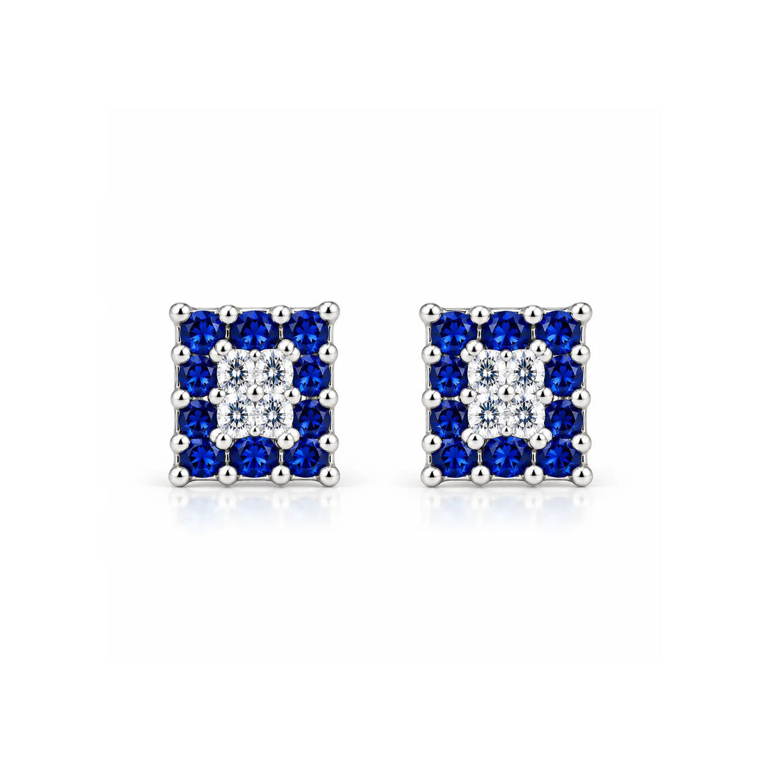 Orange & White Square Gemstone Silver Stud Earrings - Made With Pure 925 Silver