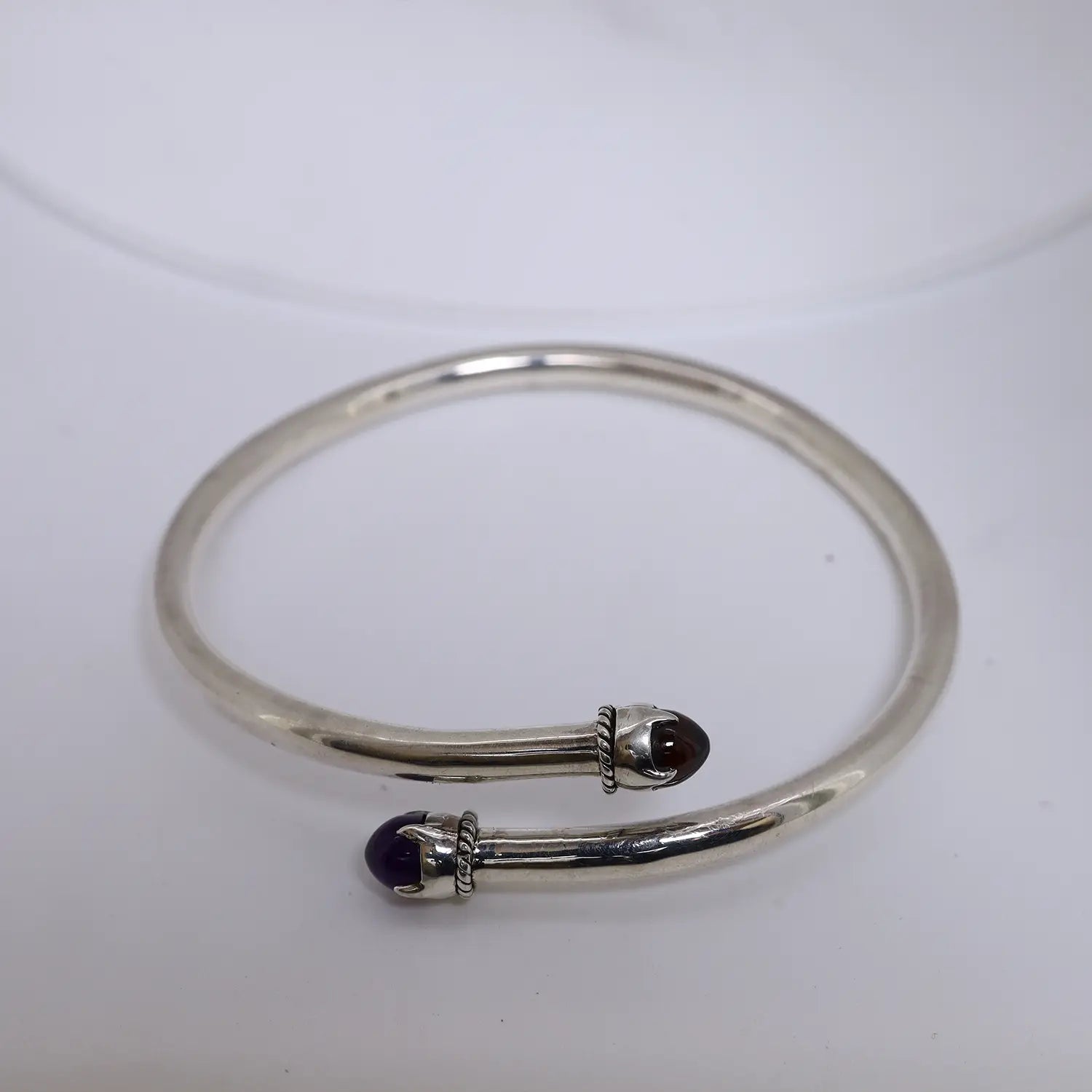 Amethyst Tip Openable Pure Silver Kada- Made With Pure 925 Silver