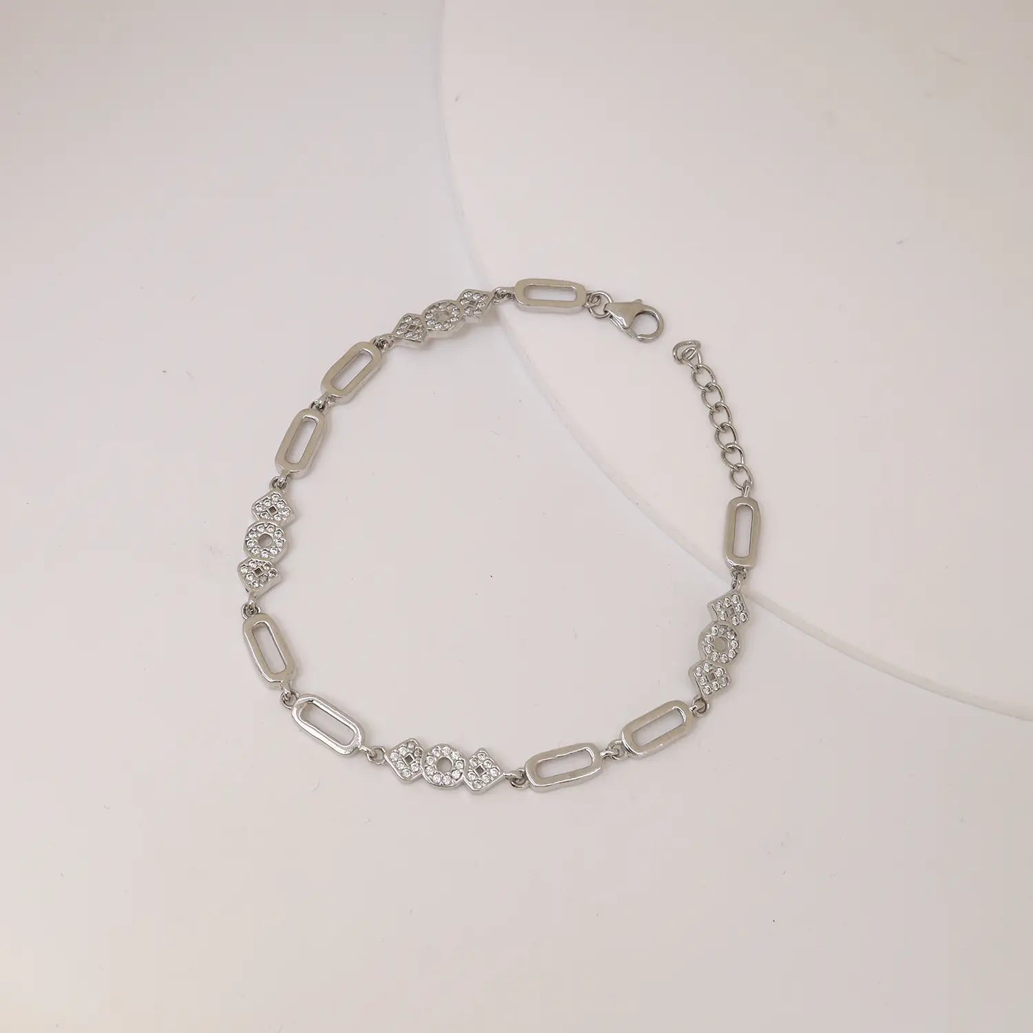 Elegant Geometric Link CZ Pure Silver Bracelet - Made With Pure 925 Silver