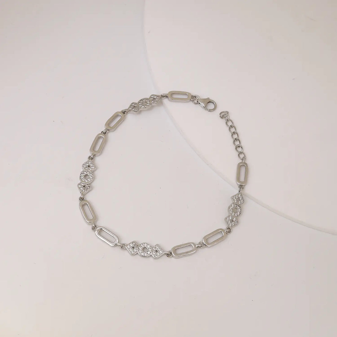Elegant Geometric Link CZ Pure Silver Bracelet - Made With Pure 925 Silver