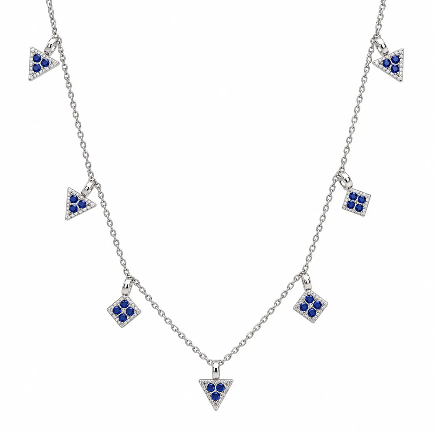 Blue Triangle & Square Charm Chain - Made With Pure 925 Silver