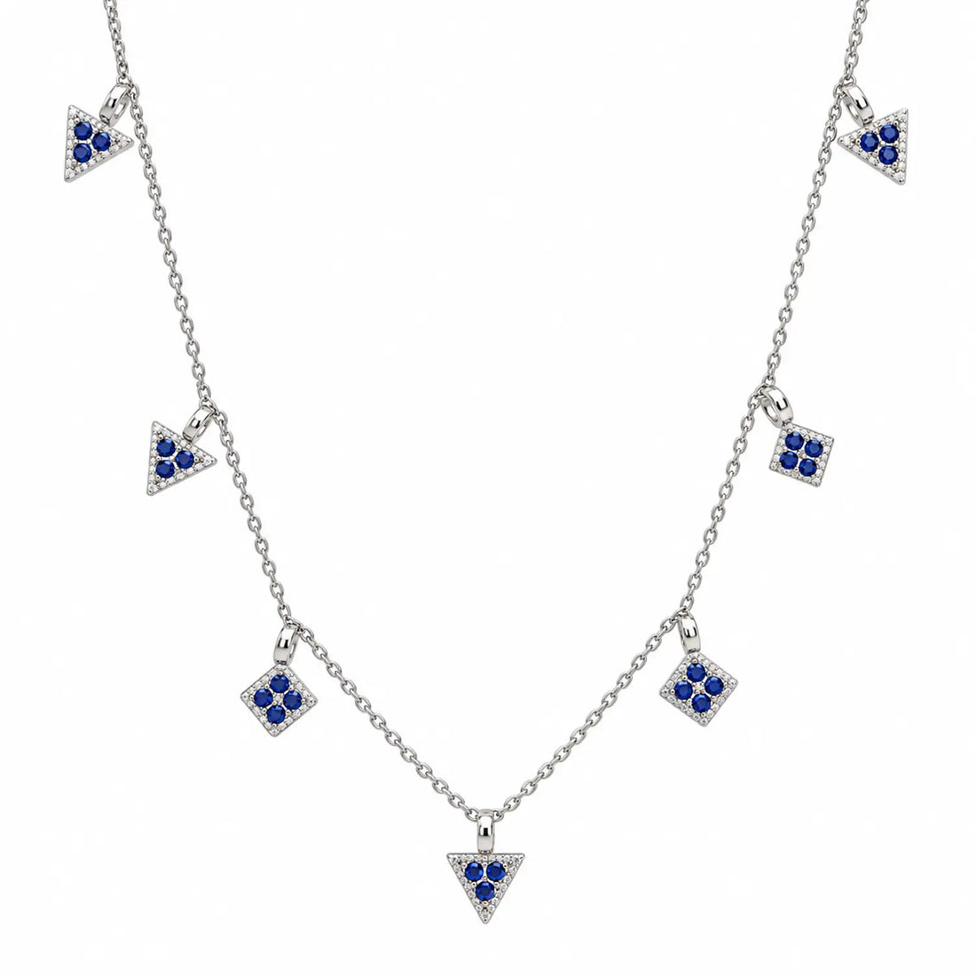 Blue Triangle & Square Charm Chain - Made With Pure 925 Silver
