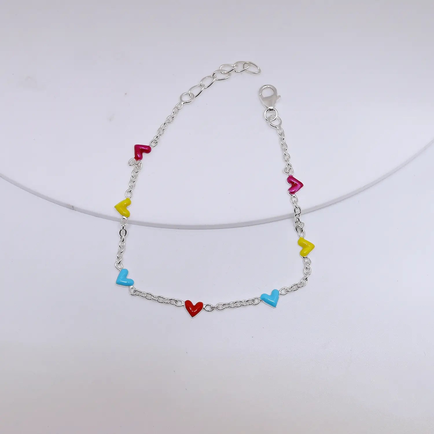 Multicolor Heart Charm Pure Silver Bracelet- Made With Pure 925 Silver